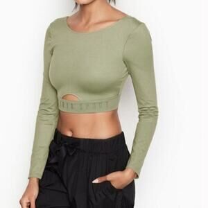 Victoria’s Secret Victoria Sport M Olive Green Long Sleeve Crop Top Cutout